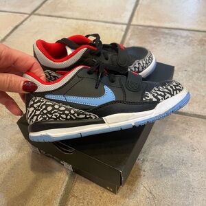 Nike kids 12c Jordan Legacy 312 low - black, blue and red. BARELY WORN!!